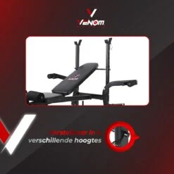 Venom Sports Halterbank – Fitnessbank – Verstelbare Rugleuning – Uiterst Geschikt Voor Gewichten – Incl. Beenhouder – Zachte Handgrepen – PU Kussens – Triangel Structuur – Inklapbaar - Zwart - 182x116x112cm -Merkloos Winkel 1200x1200 2053