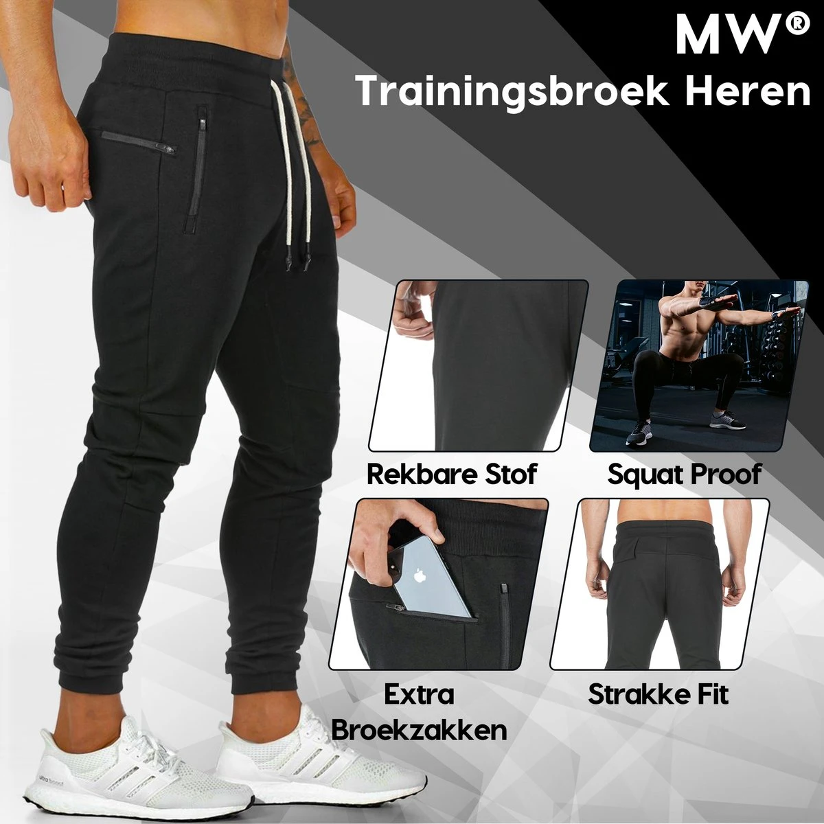 MW® - Trainingsbroek Heren - Joggingbroek Heren - Lange Sportbroek - Broek Met Zakken - Maat XS/S 8 MW® - Trainingsbroek Heren - Joggingbroek Heren - Lange Sportbroek - Broek Met Zakken - Maat XS/S - Afbeelding 6