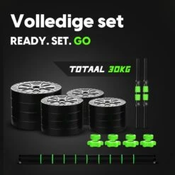 EchoGoods Halterset 30 KG - 2x15 KG - GRATIS Trainingschema - Dumbell Set - Barbell Halterstang Met Gewichten – Verstelbare Dumbells Met Gewichtschijven - Fitness Stang - Black Friday -Merkloos Winkel 1200x1200 2139