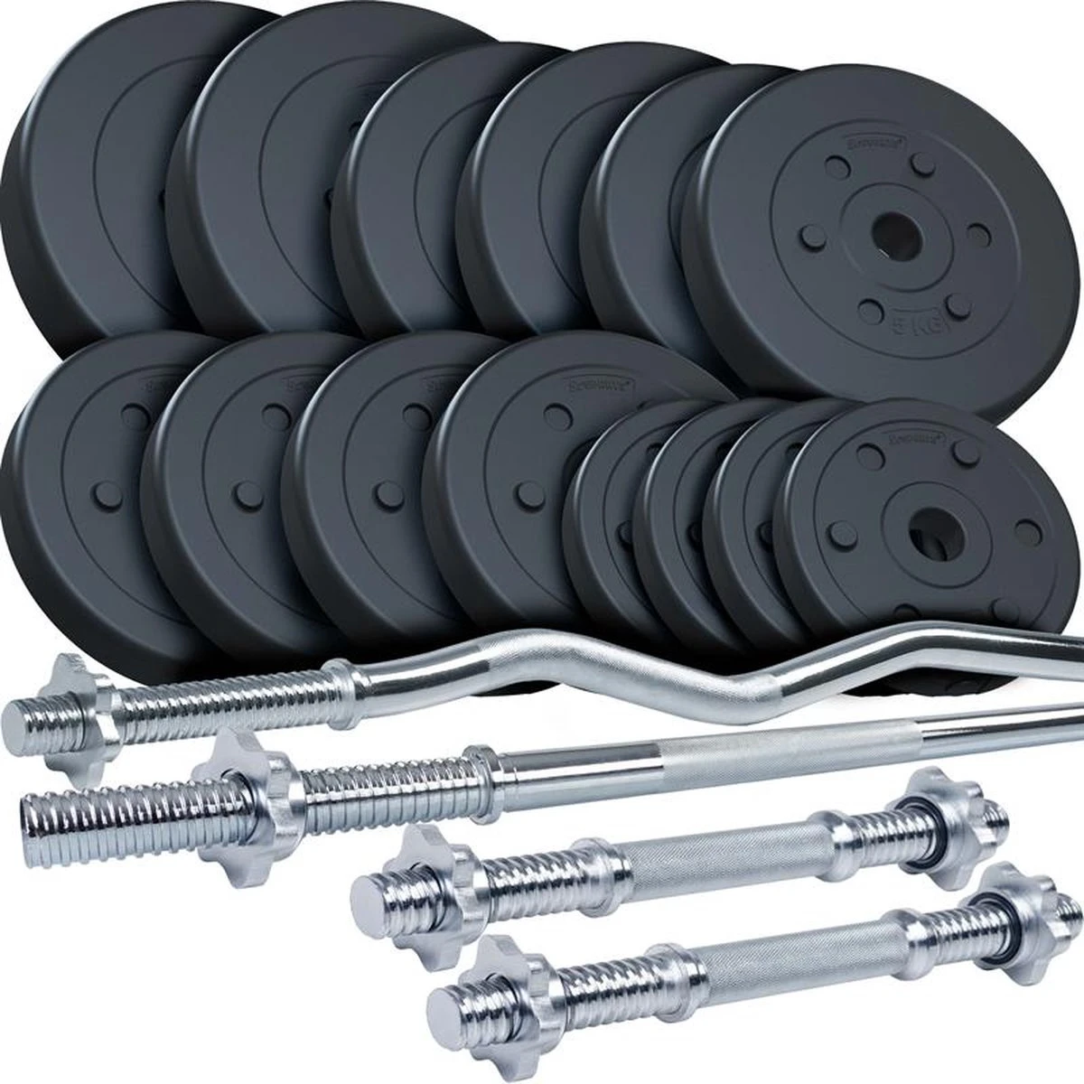 ScSPORTS® Halterset 80 Kg - Halterstangen Incl. Halterschijven - Kunststof - 30 Mm - Gewichten 3 ScSPORTS® Halterset 80 Kg - Halterstangen Incl. Halterschijven - Kunststof - 30 Mm - Gewichten