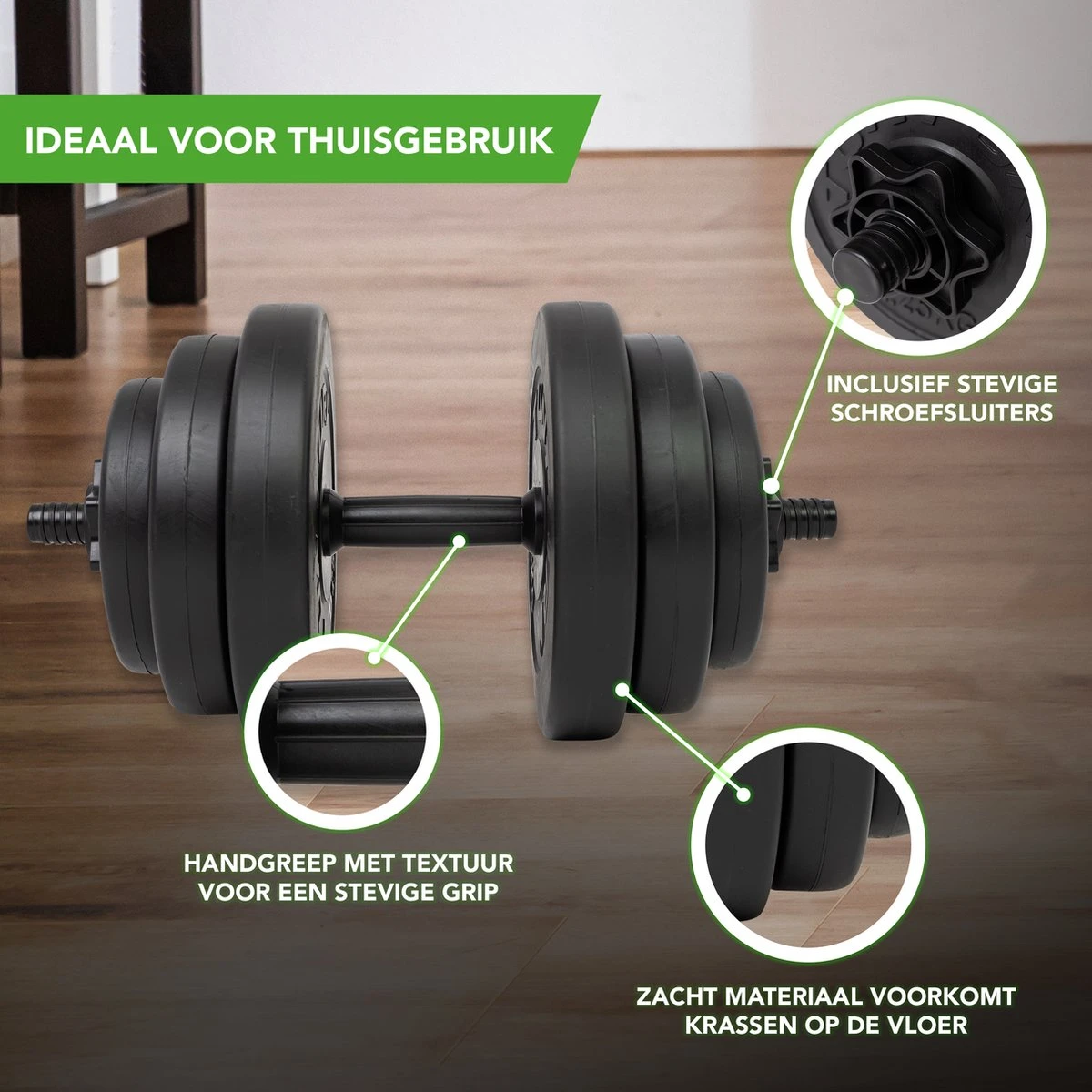 Tunturi Dumbbellset - Halterset - Totaal 15 Kg - Zwart Vinyl - Incl. Gratis Fitness App 5 Tunturi Dumbbellset - Halterset - Totaal 15 Kg - Zwart Vinyl - Incl. Gratis Fitness App - Afbeelding 3