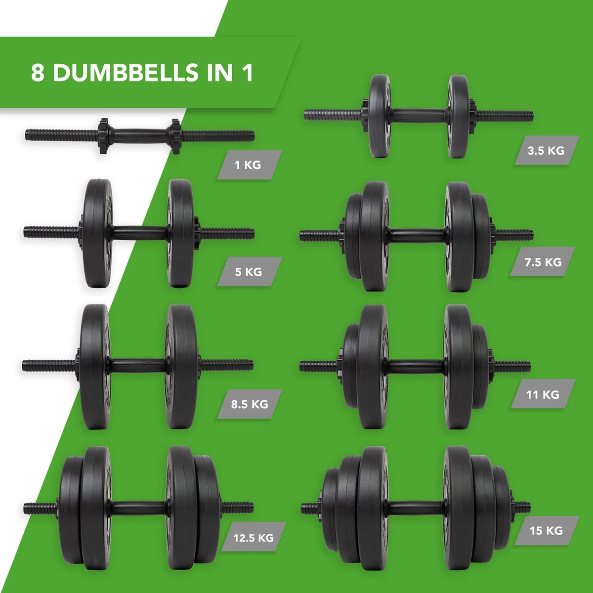 Tunturi Dumbbellset - Halterset - Totaal 15 Kg - Zwart Vinyl - Incl. Gratis Fitness App 7 Tunturi Dumbbellset - Halterset - Totaal 15 Kg - Zwart Vinyl - Incl. Gratis Fitness App - Afbeelding 5