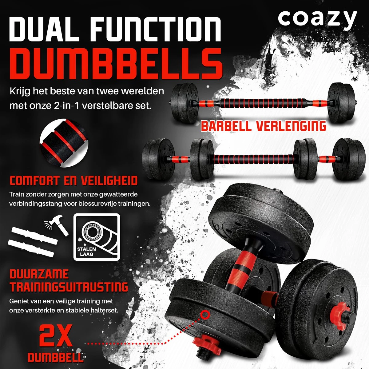 Coazy Dumbell En Barbell Set Verstelbaar - Dumbells - Gewichten Fitness - Halterstang Met Gewichten - Halter 4 Coazy Dumbell En Barbell Set Verstelbaar - Dumbells - Gewichten Fitness - Halterstang Met Gewichten - Halter - Afbeelding 2