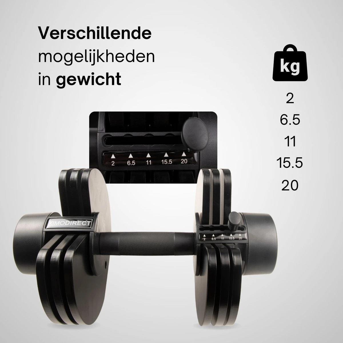 KIMO DIRECT Verstelbare Dumbbell 20KG - Dumbells - Gewichten - 2/6,5/11/15,5/20KG - Smart Dumbell - Zwart 5 KIMO DIRECT Verstelbare Dumbbell 20KG - Dumbells - Gewichten - 2/6,5/11/15,5/20KG - Smart Dumbell - Zwart - Afbeelding 3