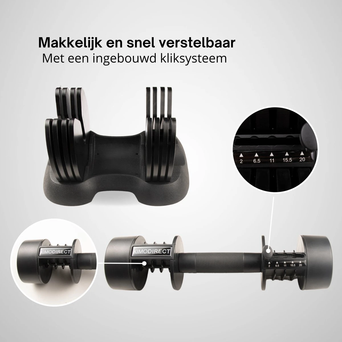 KIMO DIRECT Verstelbare Dumbbell 20KG - Dumbells - Gewichten - 2/6,5/11/15,5/20KG - Smart Dumbell - Zwart 7 KIMO DIRECT Verstelbare Dumbbell 20KG - Dumbells - Gewichten - 2/6,5/11/15,5/20KG - Smart Dumbell - Zwart - Afbeelding 5