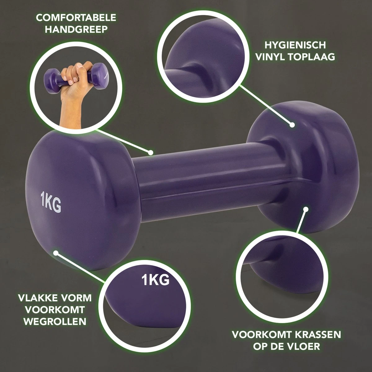 Tunturi Dumbbell Set - 2 X 1,0 Kg - Vinyl - Paars - Incl. Gratis Fitness App 10 Tunturi Dumbbell Set - 2 X 1,0 Kg - Vinyl - Paars - Incl. Gratis Fitness App - Afbeelding 8