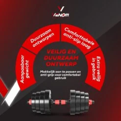 Venom Sports Verstelbare Dumbbell Set Tot 20kg – Professionele 2-in-1 Halterset Gewichten – Gebruiksvriendelijke Fitness Stang – Verstelbare Dumbbellset – Home Gym – Krachttraining – Rood -Merkloos Winkel 1200x1200 2278