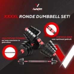 Venom Sports Verstelbare Dumbbell Set Tot 30kg - Professionele 2-in-1 Halterset Gewichten - Gebruiksvriendelijke Fitness Stang - Rood -Merkloos Winkel 1200x1200 2315