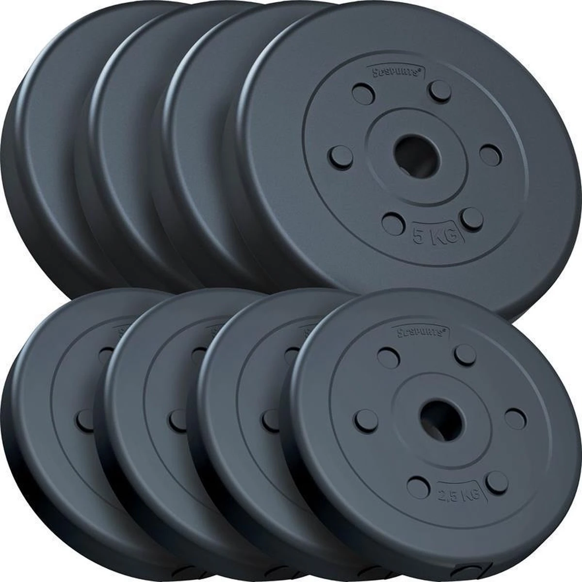 ScSPORTS® Gewichten Set 30 Kg - Kunststof - 4 X 5 Kg En 4 X 2,5 Kg Halterschijf - 30 Mm 3 ScSPORTS® Gewichten Set 30 Kg - Kunststof - 4 X 5 Kg En 4 X 2,5 Kg Halterschijf - 30 Mm