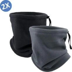 TwinQ Colsjaal Fleece - Bandana- Nekwarmer - Sjaal - Zwart Grijs - 2 Stuks