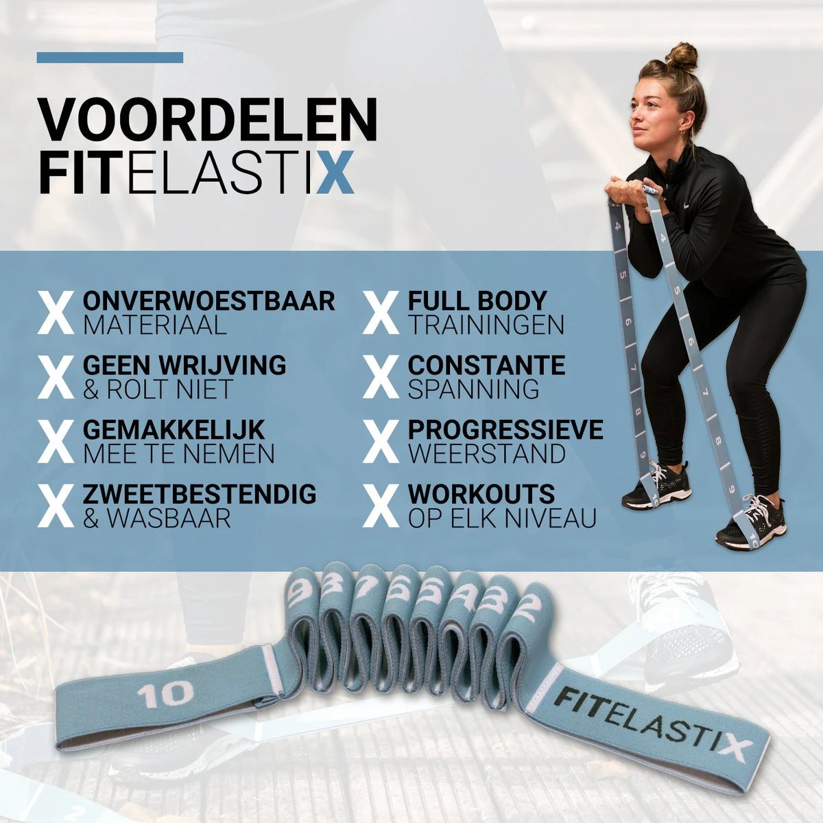 FITELASTIX® Premium Weerstandsband Lang - Full Body - Alles In 1 - Voor Elk Niveau - Resistance Band - Fitness Elastiek - Sport Elastiek Fitness - Met Handvatten - Inclusief Instructievideo's - Blauw 6 FITELASTIX® Premium Weerstandsband Lang - Full Body - Alles In 1 - Voor Elk Niveau - Resistance Band - Fitness Elastiek - Sport Elastiek Fitness - Met Handvatten - Inclusief Instructievideo's - Blauw - Afbeelding 4