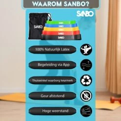 Sanbo Weerstandsbanden Set Van 5 Stuks - Extra Sterk Tot 18kg - 5 Kleuren - Incl. Opbergzakje - 100% Natuurlijk Latex - Resistance Band Set - Fitness Elastiek - Booty Band Builder -Merkloos Winkel 1200x1200 3127
