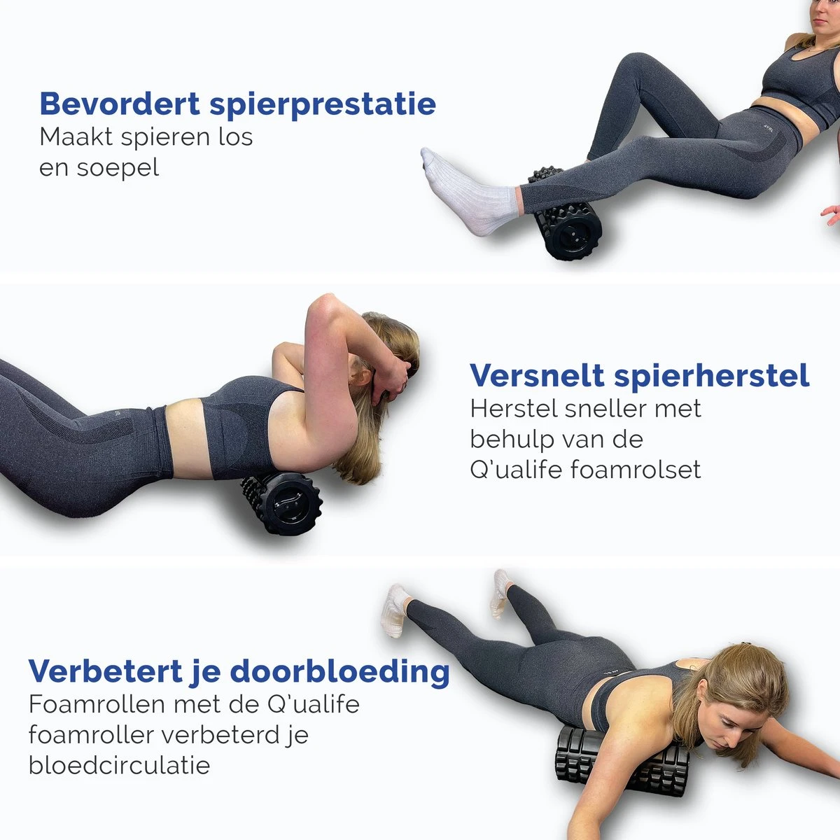 Q’ualife® Foam Roller Set – Trigger Point Massage Roller – Massage Bal – Fitness – Yoga – Fascia – Bindweefsel – 5 Delige Set – Zwart 8 Q’ualife® Foam Roller Set – Trigger Point Massage Roller – Massage Bal – Fitness – Yoga – Fascia – Bindweefsel – 5 Delige Set – Zwart - Afbeelding 6