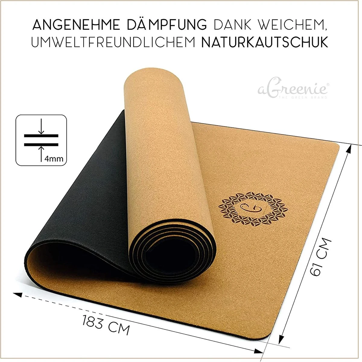 AGreenie Premium Yoga Mat Kurk 4mm / Antislip Yoga Mat Kurk Natuurlijk Rubber / Yoga Mat Natuurlijk Rubber Incl. Yoga Mat Draagriem, Massage Bal & E-Boek 7 AGreenie Premium Yoga Mat Kurk 4mm / Antislip Yoga Mat Kurk Natuurlijk Rubber / Yoga Mat Natuurlijk Rubber Incl. Yoga Mat Draagriem, Massage Bal & E-Boek - Afbeelding 5