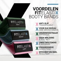 FITELASTIX® Premium Booty Band Set - Anti-Slip - Voor Elk Niveau - Ultra Comfort - Sport Elastiek Banden - Booty Bands - Weerstandsbanden Set - Resistance Band - Inclusief Opbergzakje - 3 Stuks - Licht/Medium/Zwaar - Roze/Blauw/Groen -Merkloos Winkel 1200x1200 3343
