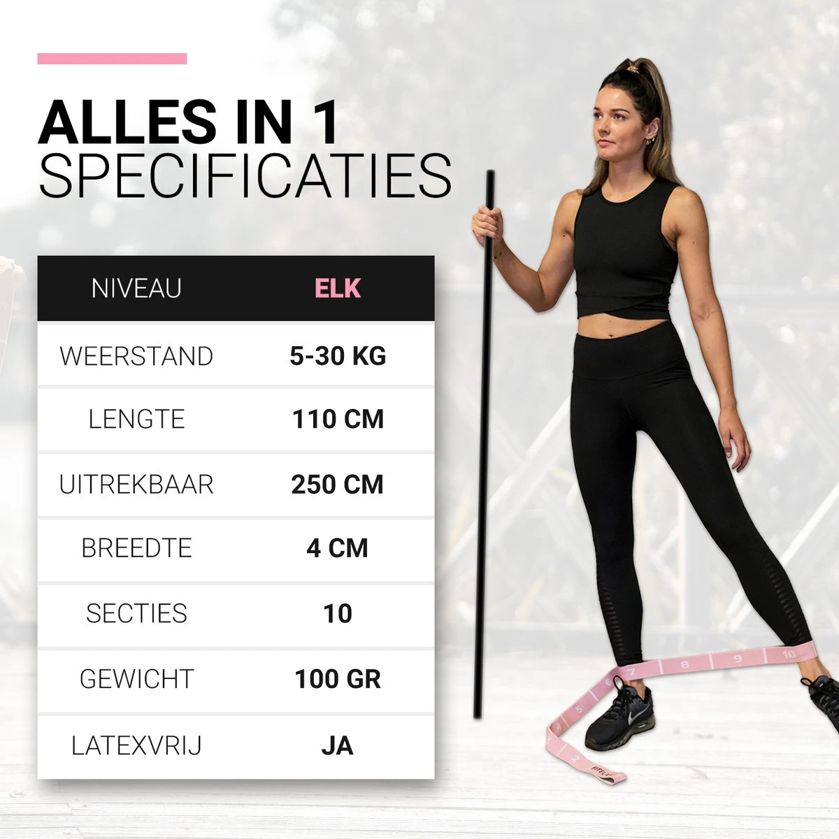 FITELASTIX® Premium Weerstandsband Lang - Voor Elk Niveau - Alles In 1 - Full Body - Resistance Band - Fitness Elastiek - Sport Elastiek Fitness - Met Handvatten - Inclusief Instructievideo's - Roze 5 FITELASTIX® Premium Weerstandsband Lang - Voor Elk Niveau - Alles In 1 - Full Body - Resistance Band - Fitness Elastiek - Sport Elastiek Fitness - Met Handvatten - Inclusief Instructievideo's - Roze - Afbeelding 3