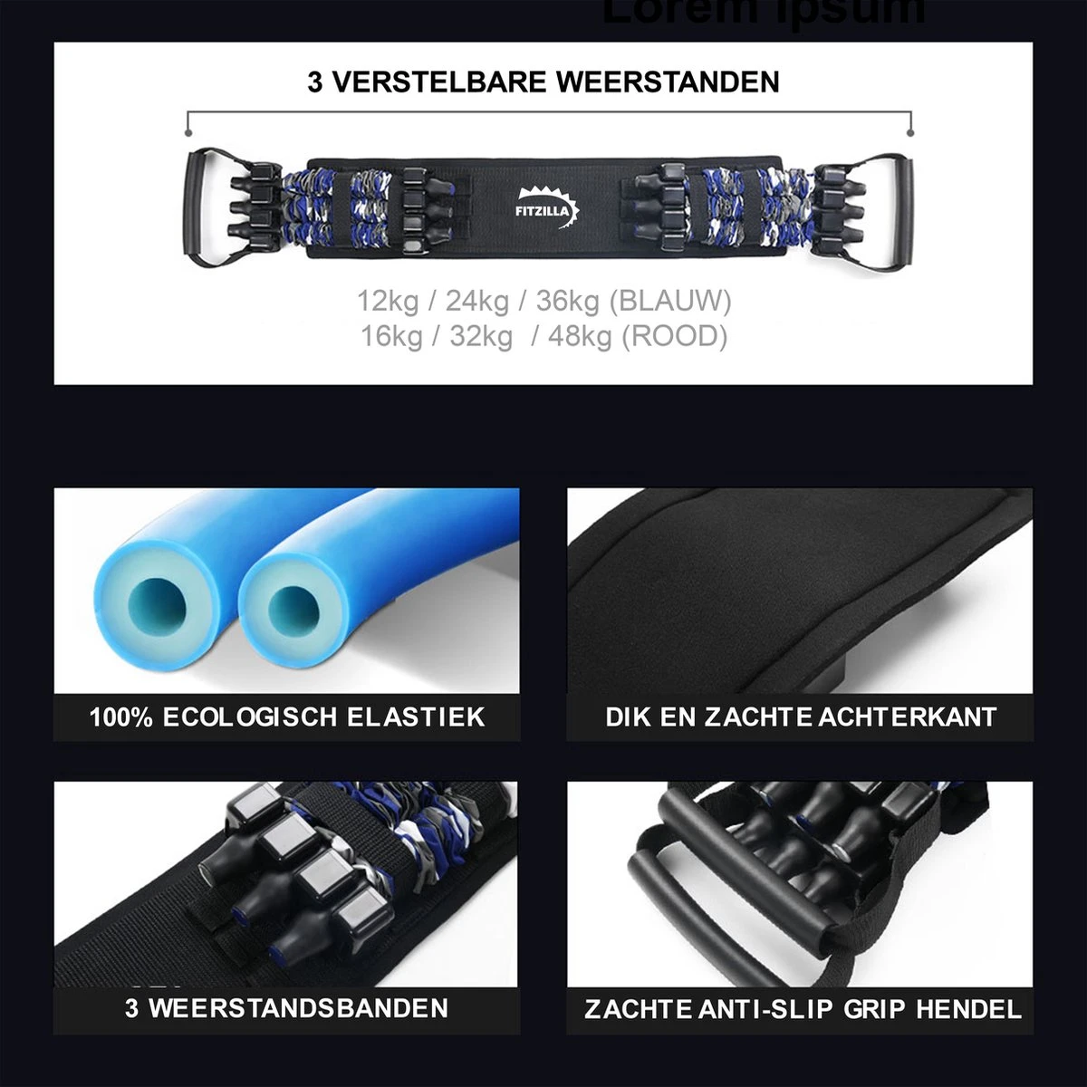 FITZILLA - Weerstandsband - Fitness Elastiek - Resistance Band - Tot 60kg - Halter - Opbergtas 5 FITZILLA - Weerstandsband - Fitness Elastiek - Resistance Band - Tot 60kg - Halter - Opbergtas - Afbeelding 3