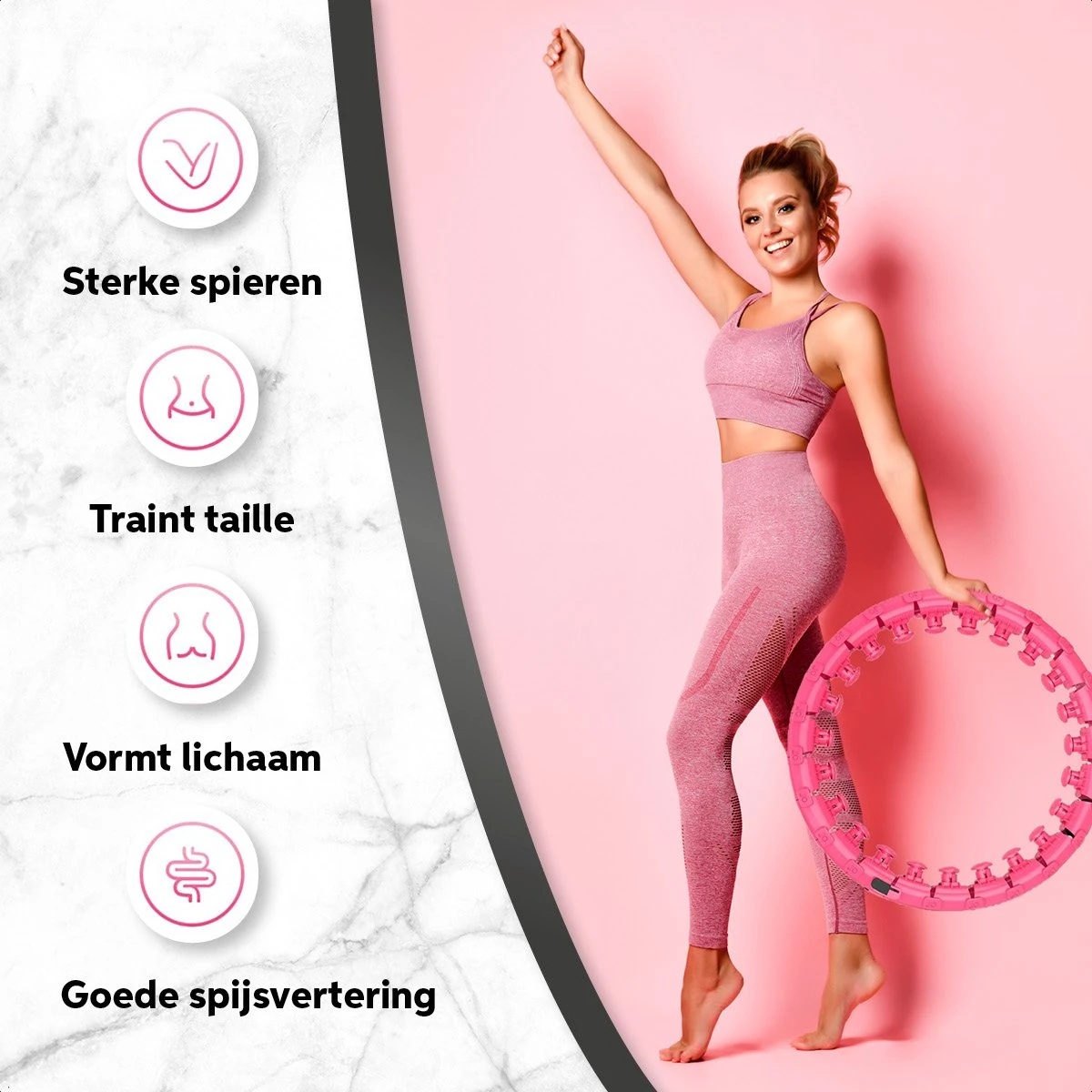 Living Nine Fitness Hoelahoep - Met Gewicht - Roze - Voor Volwassenen 5 Living Nine Fitness Hoelahoep - Met Gewicht - Roze - Voor Volwassenen - Afbeelding 3
