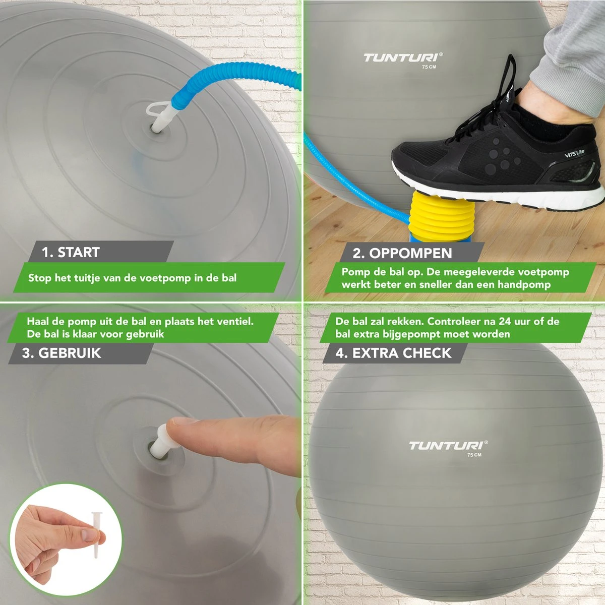 Tunturi Fitness Bal - Yoga Bal Inclusief Pomp - Pilates Bal - Zwangerschaps Bal - 75 Cm - Kleur: Zilver - Incl. Gratis Fitness App 5 Tunturi Fitness Bal - Yoga Bal Inclusief Pomp - Pilates Bal - Zwangerschaps Bal - 75 Cm - Kleur: Zilver - Incl. Gratis Fitness App - Afbeelding 3