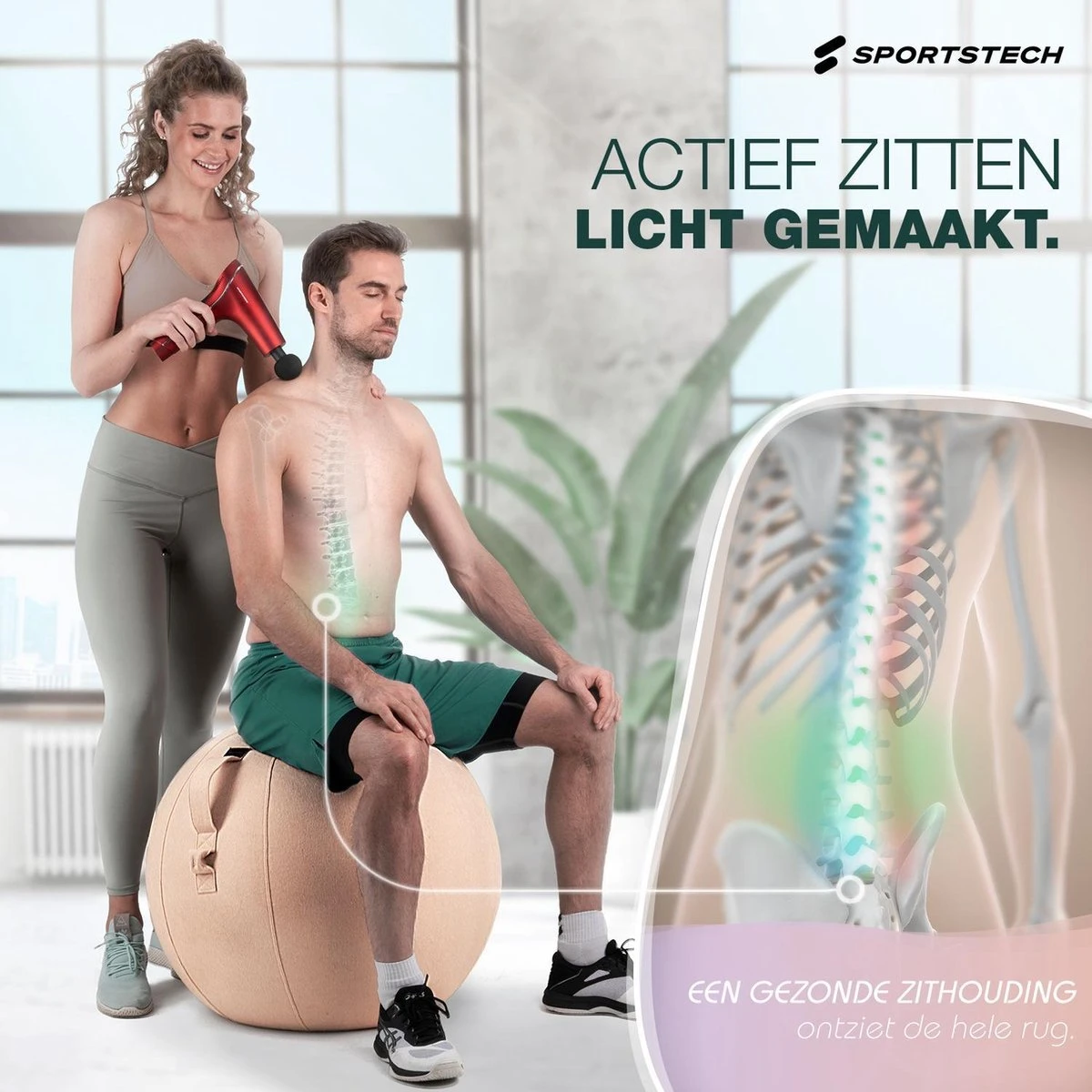 Sportstech Fitnessbal - Zitbal - Ergnomisch Voor Yoga, Pilates, Zwangerschap & Homegym - YOBA100 9 Sportstech Fitnessbal - Zitbal - Ergnomisch Voor Yoga, Pilates, Zwangerschap & Homegym - YOBA100 - Afbeelding 7