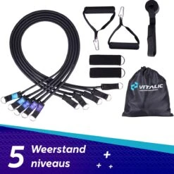 PREMIUM Weerstandsbanden Set Met Handvatten - Resistance Band Fitness Elastiek - Elastische Weerstandsband - Fitness Booty Band | Vitalic