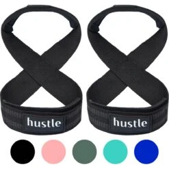 Hustle - Zwarte/Grijze Figure 8 Straps - Met Padding - Padded - Lifting Grips/Hooks/Straps - Maat M - 1 Paar
