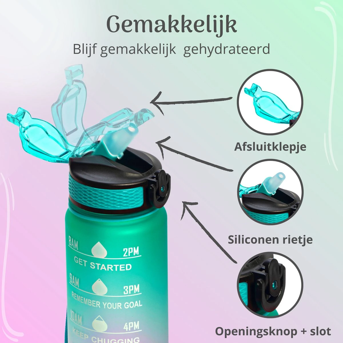 Migliore - Bidon 1 Liter - Met Rietje - BPA Vrij - Sport - Ook In 600 Ml En 2 Liter 6 Migliore - Bidon 1 Liter - Met Rietje - BPA Vrij - Sport - Ook In 600 Ml En 2 Liter - Afbeelding 4