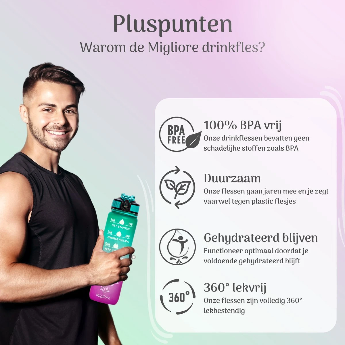 Migliore - Bidon 1 Liter - Met Rietje - BPA Vrij - Sport - Ook In 600 Ml En 2 Liter 13 Migliore - Bidon 1 Liter - Met Rietje - BPA Vrij - Sport - Ook In 600 Ml En 2 Liter - Afbeelding 11
