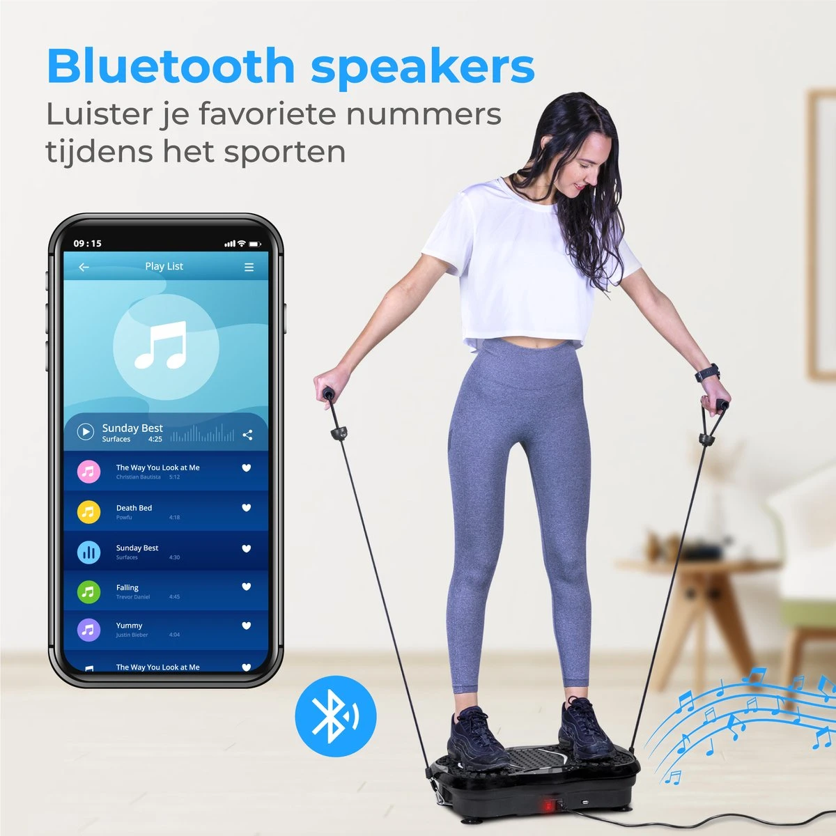 Nuvance - Trilplaat Fitness - Met Bluetooth Speaker - Incl Stretchbands - Voor Benen En Bloedsomloop - Trainingsapparatuur Voor Uithoudingstraining 7 Nuvance - Trilplaat Fitness - Met Bluetooth Speaker - Incl Stretchbands - Voor Benen En Bloedsomloop - Trainingsapparatuur Voor Uithoudingstraining - Afbeelding 5