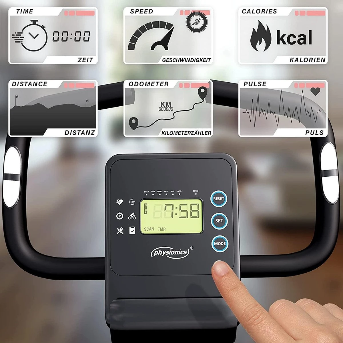 Physionics® Hometrainer - Met LCD-display, Verstelbare Zitting & Weerstand, Met Handpolssensoren, Tot 100 Kg, Zwart - Hometrainer, Fietstrainer, Fitnessfiets, Fitnessfiets, Ergometer 4 Physionics® Hometrainer - Met LCD-display, Verstelbare Zitting & Weerstand, Met Handpolssensoren, Tot 100 Kg, Zwart - Hometrainer, Fietstrainer, Fitnessfiets, Fitnessfiets, Ergometer - Afbeelding 2