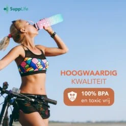 Supplife Bidon - 1 Liter - Met Rietje - BPA Vrij - Pink Aqua- Inclusief Schoonmaakborstel -Merkloos Winkel 1200x1200 488