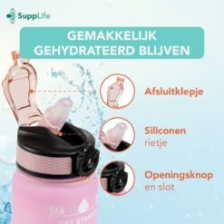 Supplife Bidon - 1 Liter - Met Rietje - BPA Vrij - Pink Aqua- Inclusief Schoonmaakborstel -Merkloos Winkel 1200x1200 489