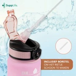 Supplife Bidon - 1 Liter - Met Rietje - BPA Vrij - Pink Aqua- Inclusief Schoonmaakborstel -Merkloos Winkel 1200x1200 491