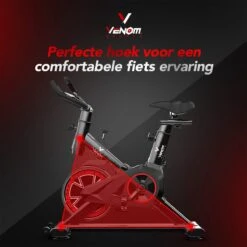 Venom Sports Hometrainer Fiets – Fitness Fiets – Professionele Indoor Cycle Met Lage Instap – Hometrainer Fitness – Hoge Stabiliteit – Spinningfiets – Cardio Bike – LCD Scherm – Verstelbaar – V-belt Aandrijving – Tot 175cm En 150kg – Zwart/Rood -Merkloos Winkel 1200x1200 5046