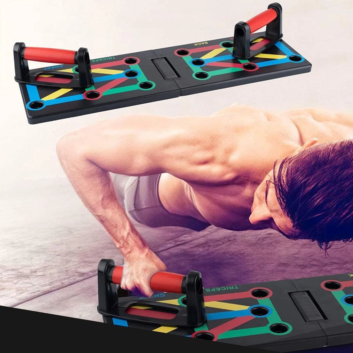Fitsly - Push Up Bord Met Resistance Band Set - Workout Board Incl. E-Book - Fitness Elastiek En Oefeningen - Bars En Grips - Home Gym 7 Fitsly - Push Up Bord Met Resistance Band Set - Workout Board Incl. E-Book - Fitness Elastiek En Oefeningen - Bars En Grips - Home Gym - Afbeelding 5