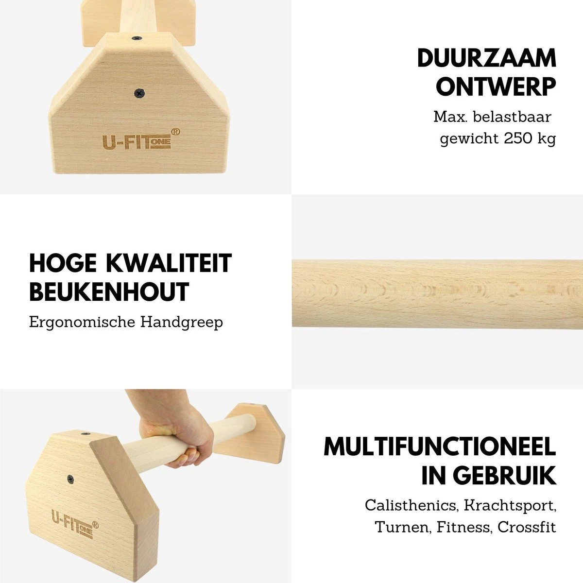 U Fit One® Parallettes - 50cm Push Up Bars - Calisthenics - Push Up Grips - Parallettes Hout - Opdruksteunen - Opdruk Steunen - Opdrukken - Dip Bars - Fitness - Crossfit - Ufitone 4 U Fit One® Parallettes - 50cm Push Up Bars - Calisthenics - Push Up Grips - Parallettes Hout - Opdruksteunen - Opdruk Steunen - Opdrukken - Dip Bars - Fitness - Crossfit - Ufitone - Afbeelding 2