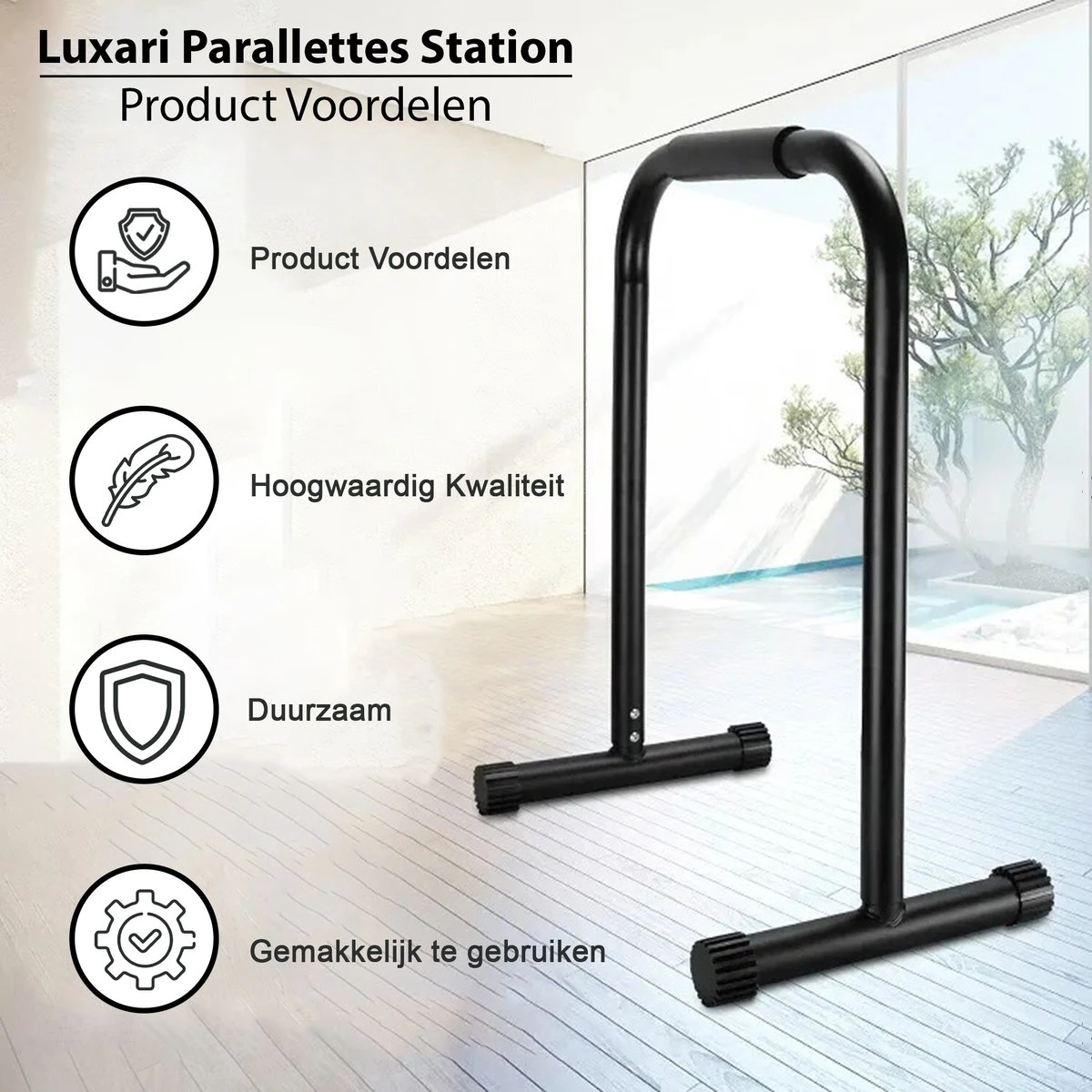 Luxari - Verstelbare Parallettes Pro - 80-90 Cm Hoogte - Anti-slip - Dip Bar - Dip Station - Krachtstation - Zwart 5 Luxari - Verstelbare Parallettes Pro - 80-90 Cm Hoogte - Anti-slip - Dip Bar - Dip Station - Krachtstation - Zwart - Afbeelding 3