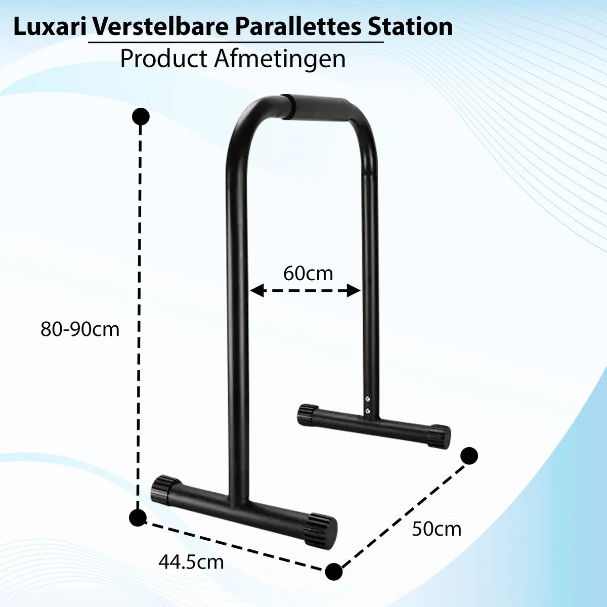 Luxari - Verstelbare Parallettes Pro - 80-90 Cm Hoogte - Anti-slip - Dip Bar - Dip Station - Krachtstation - Zwart 8 Luxari - Verstelbare Parallettes Pro - 80-90 Cm Hoogte - Anti-slip - Dip Bar - Dip Station - Krachtstation - Zwart - Afbeelding 6