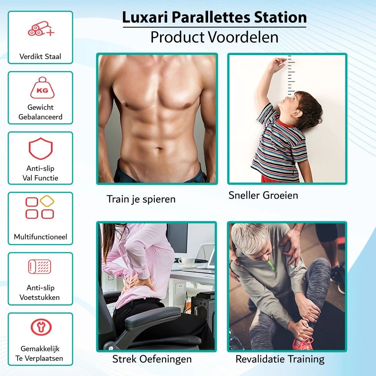 Luxari - Verstelbare Parallettes Pro - 80-90 Cm Hoogte - Anti-slip - Dip Bar - Dip Station - Krachtstation - Zwart 9 Luxari - Verstelbare Parallettes Pro - 80-90 Cm Hoogte - Anti-slip - Dip Bar - Dip Station - Krachtstation - Zwart - Afbeelding 7