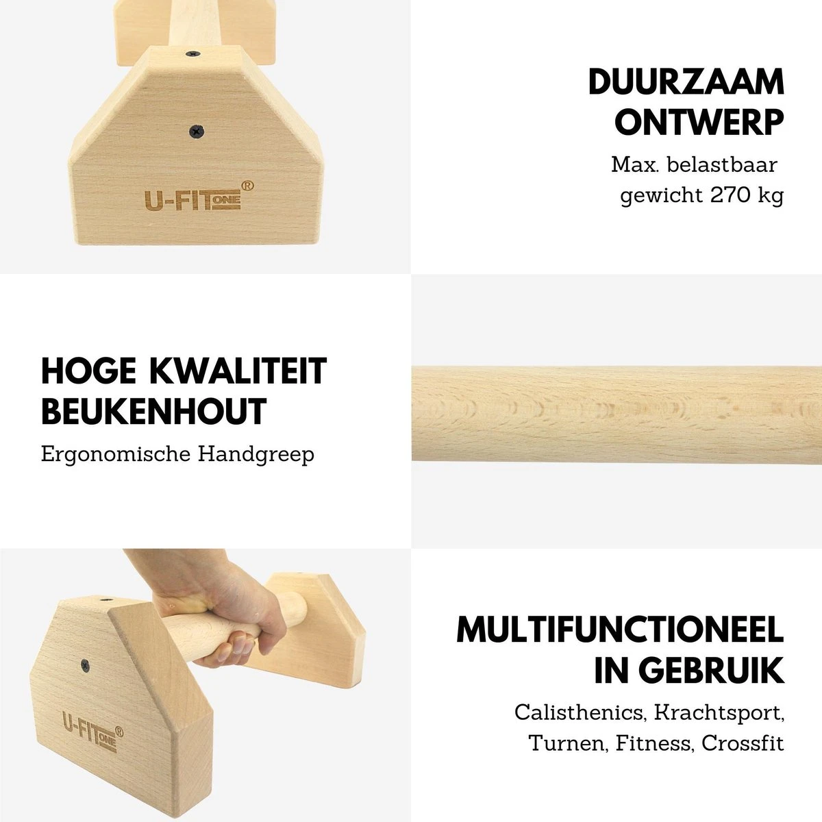 U Fit One® Parallettes - 30cm Push Up Bars - Calisthenics - Push Up Grips - Parallettes Hout - Opdruksteunen - Opdruk Steunen - Opdrukken - Dip Bars - Fitness - Crossfit - Ufitone 4 U Fit One® Parallettes - 30cm Push Up Bars - Calisthenics - Push Up Grips - Parallettes Hout - Opdruksteunen - Opdruk Steunen - Opdrukken - Dip Bars - Fitness - Crossfit - Ufitone - Afbeelding 2