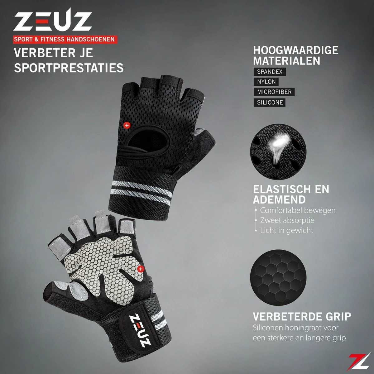 ZEUZ® Sport & Fitness Handschoenen Heren & Dames – Krachttraining – Crossfit – Grijs & Zwart – Maat L 5 ZEUZ® Sport & Fitness Handschoenen Heren & Dames – Krachttraining – Crossfit – Grijs & Zwart – Maat L - Afbeelding 3
