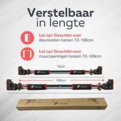 Pull Up Bar Incl. Handschoenen - Verstelbaar In Lengte 72-100cm - Optrekstang Deur - 200kg Belastbaar - Optrekstang Fitness - Rood -Merkloos Winkel 1200x1200 5420