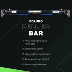 Zoluko Professionele Pull Up Bar - 200kg Draagkracht - Incl. Ebook - Eenvoudige Bevestiging - Optrekstang Fitness - Pull Up Station Voor Thuis Sporten - Chin Up Bar - Zwart/Blauw -Merkloos Winkel 1200x1200 5456