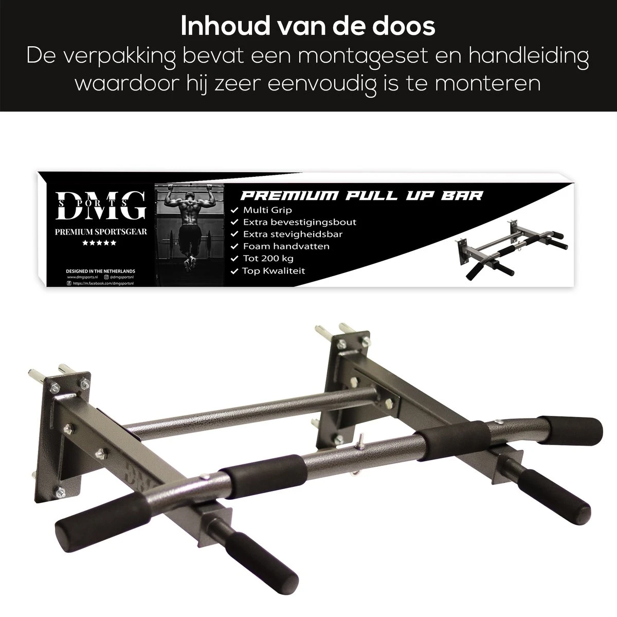Merkloos DMG Sports® Pull Up Bar | Optrekstang | Pull Up Station | Wandmontage | Voor Aan De Muur | Met Extra Bevestigingspunt | Tot 200 KG 6 Merkloos DMG Sports® Pull Up Bar | Optrekstang | Pull Up Station | Wandmontage | Voor Aan De Muur | Met Extra Bevestigingspunt | Tot 200 KG - Afbeelding 4