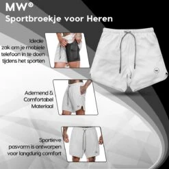 MW® Sportbroek Heren - Fitnessbroek - Sportkleding - 2 In 1 Shorts - Hardloopbroek (Grijs - L) -Merkloos Winkel 1200x1200 5557