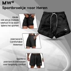 MW® Sportbroek Heren - Fitnessbroek - Sportkleding - 2 In 1 Shorts - Hardloopbroek (Zwart - XL) -Merkloos Winkel 1200x1200 5599