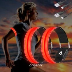 Arisenn® OPLAADBAAR LED LIGHTNING BAND ROOD|3 Standen | Reflecterende Hardloop Verlichting - Hardloop | Running Safety Led Light/ Reflecterende Armband Led/ Veiligheidsverlichting/ Hardloop Verlichting/ USB OPLAADBAAR / Sportarmbanden