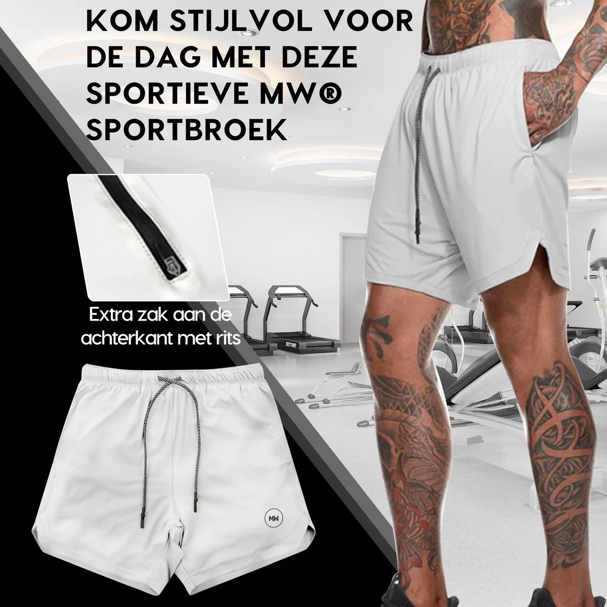 MW® Sportbroek Heren - Fitnessbroek - Sportkleding - 2 In 1 Shorts - Hardloopbroek (Grijs - M) 6 MW® Sportbroek Heren - Fitnessbroek - Sportkleding - 2 In 1 Shorts - Hardloopbroek (Grijs - M) - Afbeelding 4