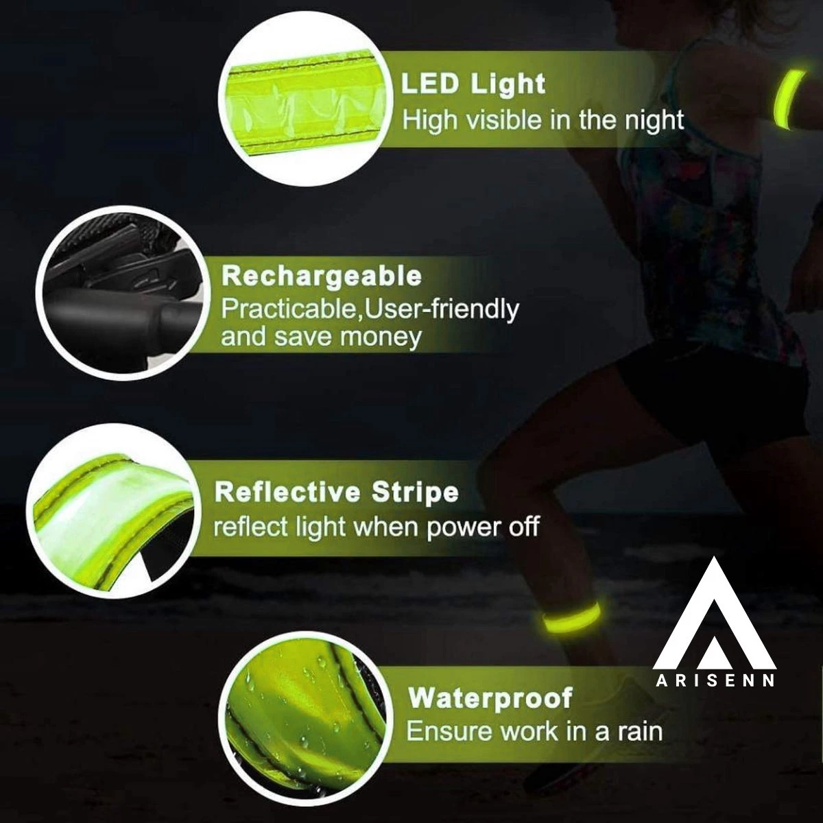 Arisenn® OPLAADBAAR LED LIGHTNING BAND GEEL|3 Standen | Reflecterende Hardloop Verlichting - Hardloop | Running Safety Led Light/ Reflecterende Armband Led/ Veiligheidsverlichting/ Hardloop Verlichting/ USB OPLAADBAAR / Sportarmbanden| 4 Arisenn® OPLAADBAAR LED LIGHTNING BAND GEEL|3 Standen | Reflecterende Hardloop Verlichting - Hardloop | Running Safety Led Light/ Reflecterende Armband Led/ Veiligheidsverlichting/ Hardloop Verlichting/ USB OPLAADBAAR / Sportarmbanden| - Afbeelding 2