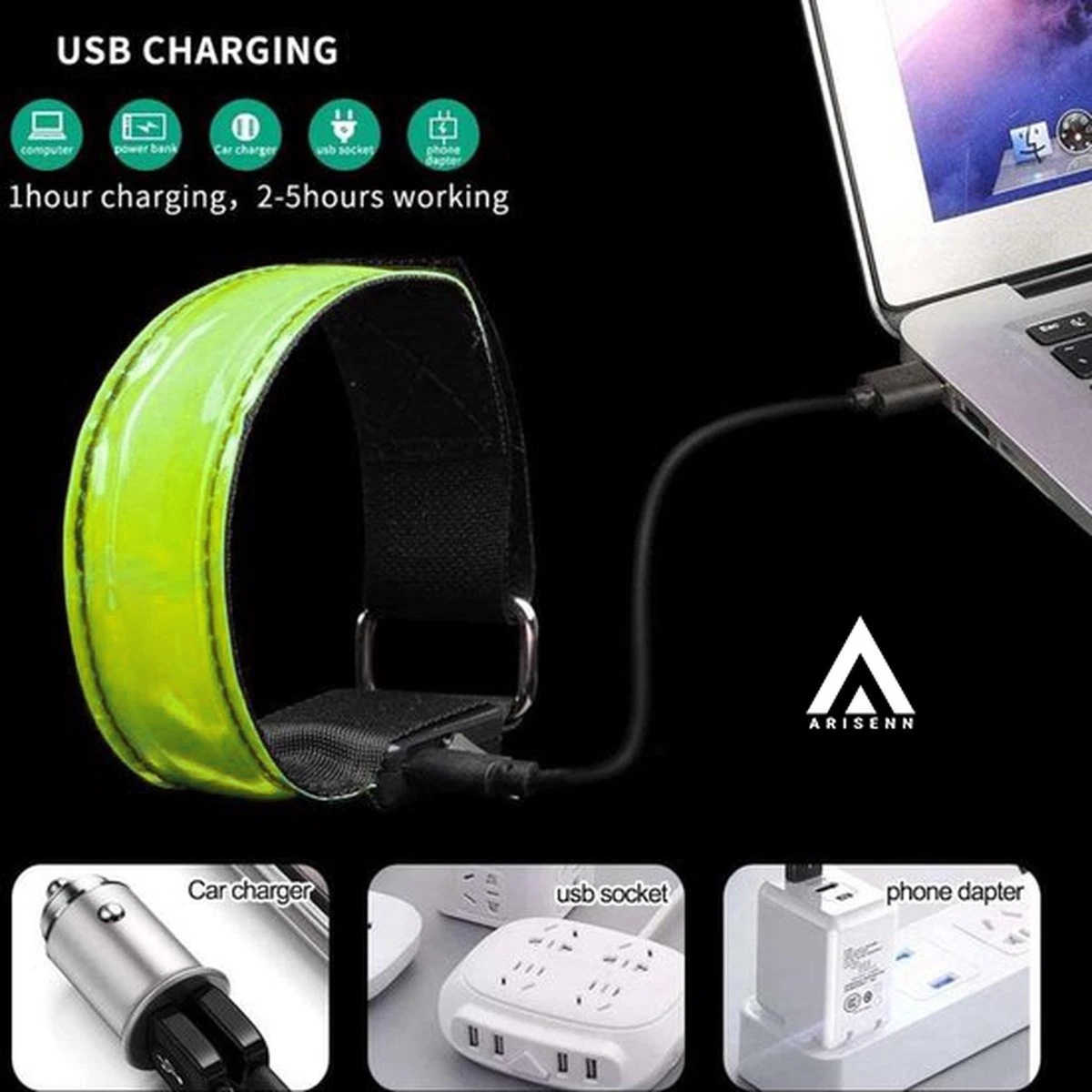 Arisenn® OPLAADBAAR LED LIGHTNING BAND GEEL|3 Standen | Reflecterende Hardloop Verlichting - Hardloop | Running Safety Led Light/ Reflecterende Armband Led/ Veiligheidsverlichting/ Hardloop Verlichting/ USB OPLAADBAAR / Sportarmbanden| 7 Arisenn® OPLAADBAAR LED LIGHTNING BAND GEEL|3 Standen | Reflecterende Hardloop Verlichting - Hardloop | Running Safety Led Light/ Reflecterende Armband Led/ Veiligheidsverlichting/ Hardloop Verlichting/ USB OPLAADBAAR / Sportarmbanden| - Afbeelding 5